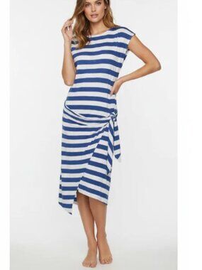 Polo Ralph Lauren Linen Wrap Midi Dress Blue Stripe Boat Neck Medium